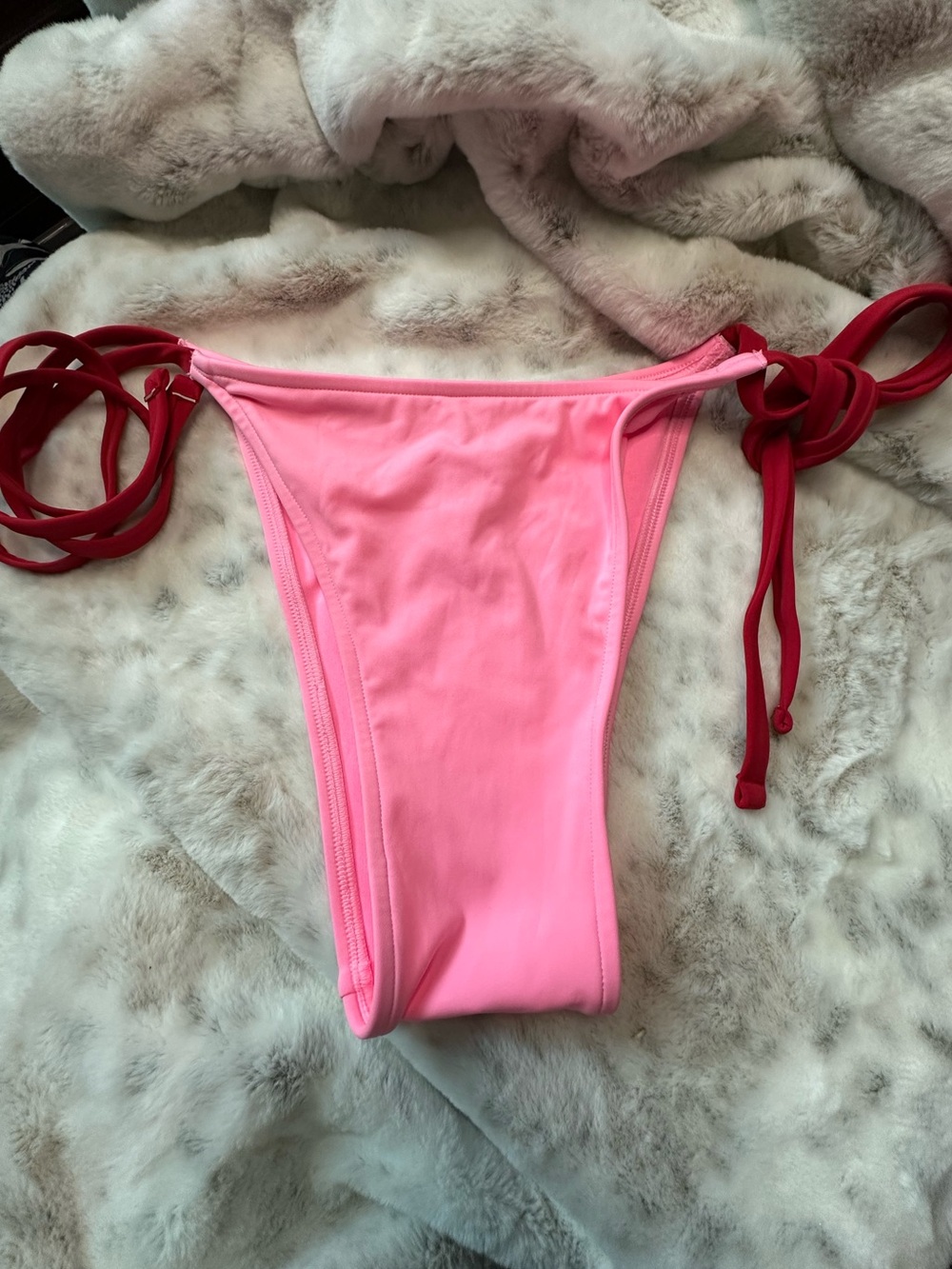 Victoria’s Secret Women’s Pink Tie-Side Bikini Bottom with burgundy strings